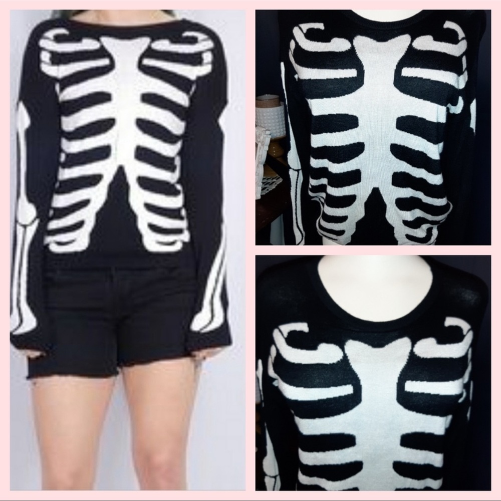 Skeleton Print Black and White Sweater